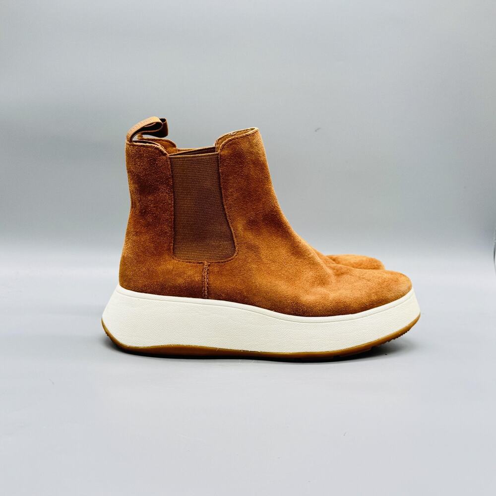 FitFlop Boots Womens 6 Brown Suede Chelsea Ankle Flatform Pull On Sporty Shoes